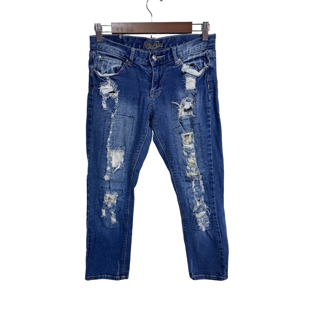 Red Rivet Distressed Skinny Jeans Junior's Women's Size 7 Stretch Denim Mid Rise